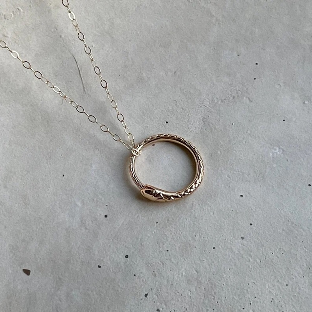 14k gold filled dainty Oroboros snake necklace